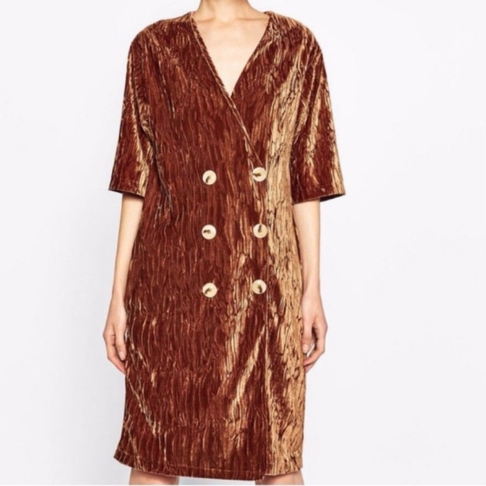Zara Trf Gold Velvet Dress